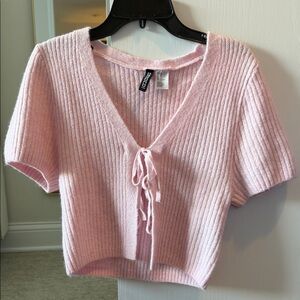 H&M Pink Ribbed Tie-Front Crop Top